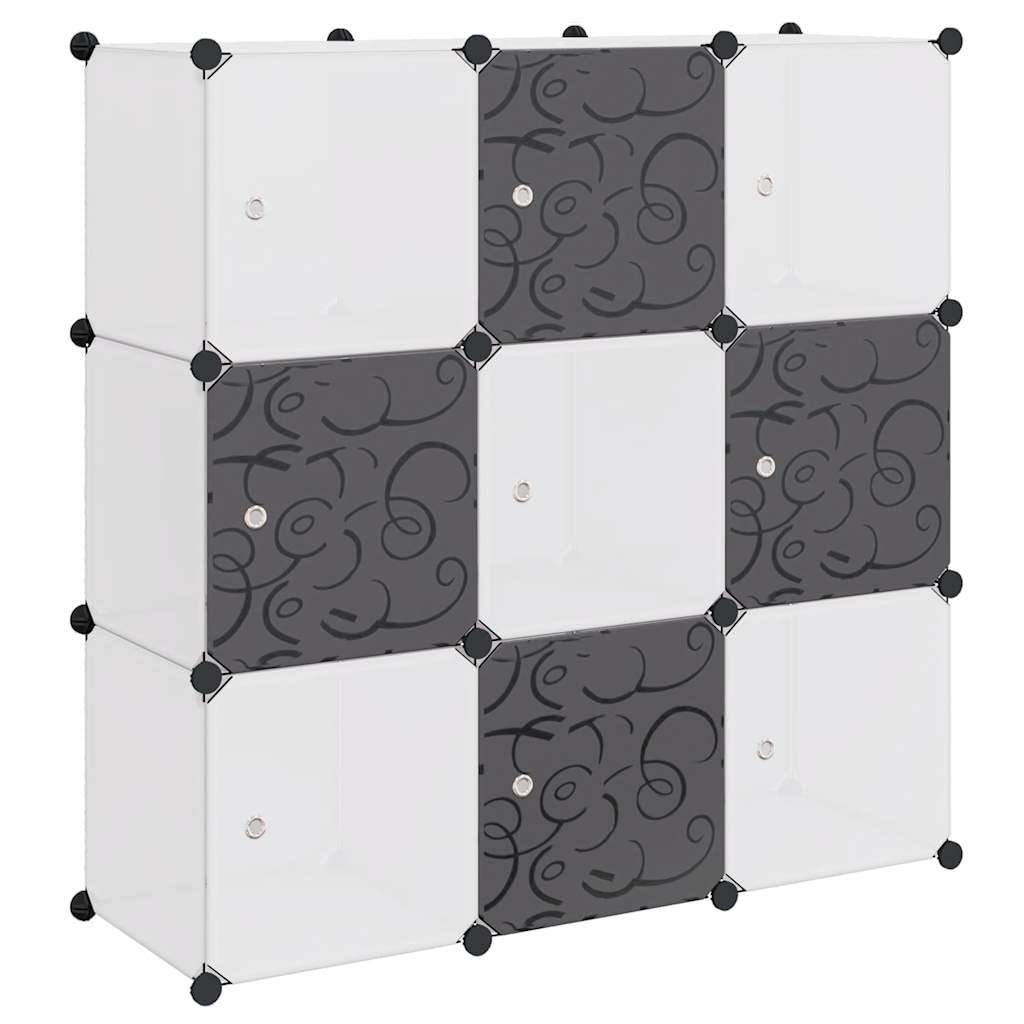 Estantería de 9 estantes modulares de polipropileno y alambre de acero, organizador versátil para salón, oficina o pasillo, estantería de pie en blanco y negro, dimensiones 110 x 37 x 110 cm
