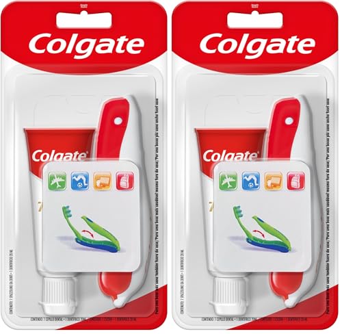Colgate Kit de Viaje Portátil | Incluye Cepillo Dental Suave y Pasta de Dientes Colgate Total 20ml | Proporciona Protección Completa 24h (Paquete de 2)
