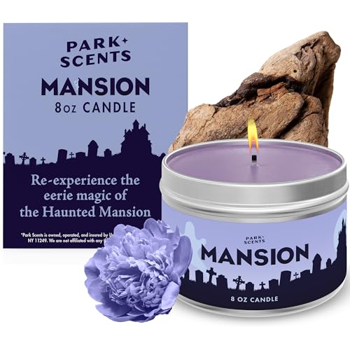 Park Scents Mansion Candle Theme Park Scented Candles for Home with Peony Violet Plum Leather Aged Wood Amber Musk Vanilla Vegan Soy Wax Made in USA Friend Birthday Gifts for Women