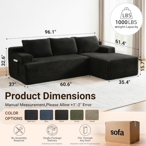 Image of Boneless Couch, Modular Sectional Couches for Living Room, U-Shaped Cloud Couch Sofa with Deep Seat, Fluffy Corduroy Upholstered Corner Sofa