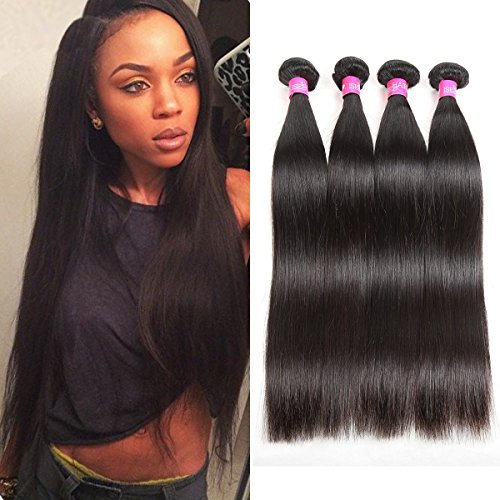 ISEE Hair 8A Malaysian Virgin Straight Hair 4 Bundles 100% Unprocessed Human Hair Weave Bundles Human Hair Extensions 4 Bundles Deal Natural Black (28"&28"&30"&30")