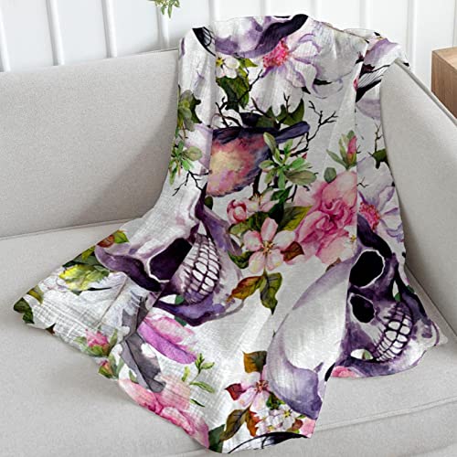 Couverture polaire douce tête de mort et fleurs pour lit et canapé - 6
