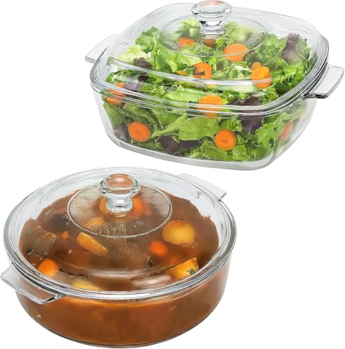 Lot de 2 petits plats à gratin en verre avec couvercle - Plat à four (carré de 20 cm + rond de...