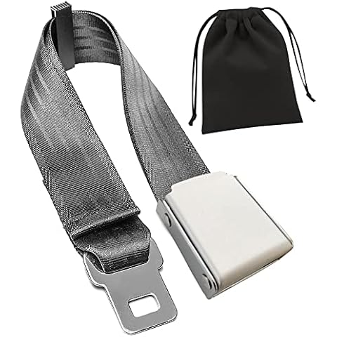 Airplane Seat Belt Extender, 7-31" Airline Seatbelt Extender Adjustable - FITS ALL Airlines in US Except Southwest-Free Carrying Case (Silver) Cover