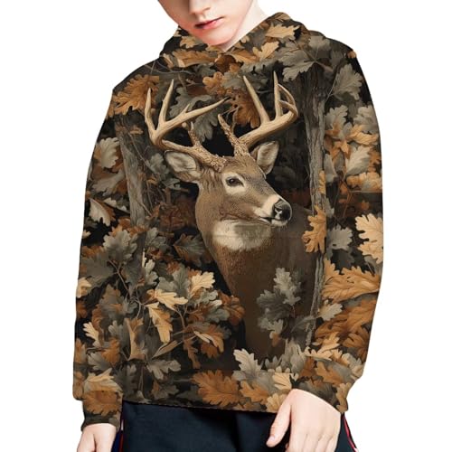 Listado de Ropa de Caza para Niña Top 10. 49 Renewold - Sudadera con capucha para niños y niñas con bolsillo, Caza de camuflaje de alce de ci, 6-7 Años