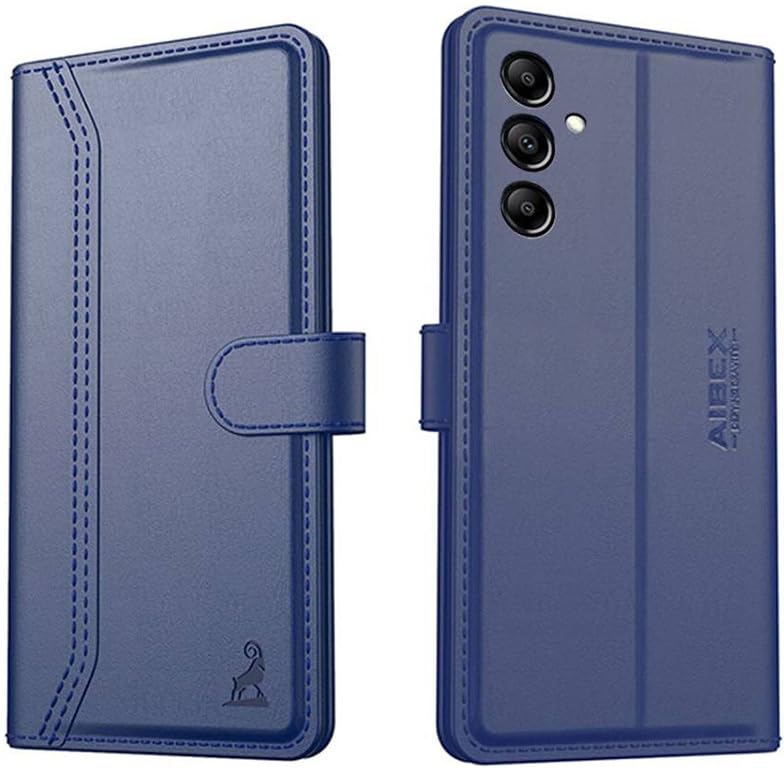 Image of AIBEX Compatible for Samsung A05S Flip Cover Leather Finish | Inside TPU with Card Pockets | Wallet Stand | Complete Protection Flip Case - Blue