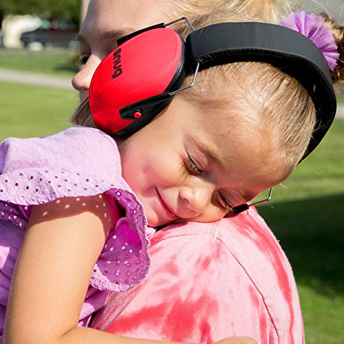 Snug Kids Earmuffs/Hearing Protectors – Adjustable Headband Ear Defenders For Children and Adults (Red)