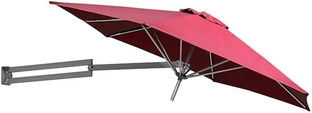 Parasols Wall Mount Round Outdoor Patio Umbrella with Aluminium Pole for Balcony Deck Garden or Terrace Shade, 7ft / 220cm (Color : Wine Red)