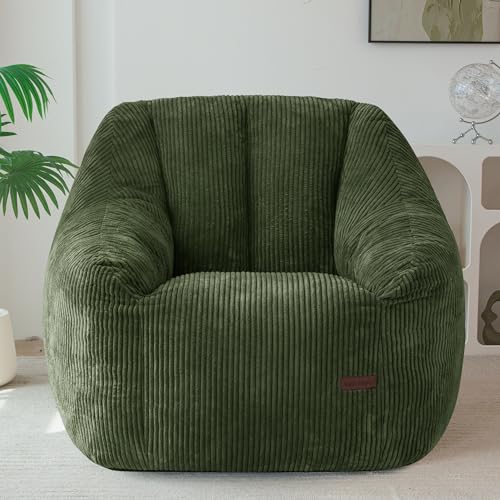 Image of MAXYOYO Bean Bag Chair, Bean Bag Sofa with Filler, Cozy Living Room Chair for Adults and Kids, Stuffed Floor Sofa for Bedroom Dorm Reading, Dark Green