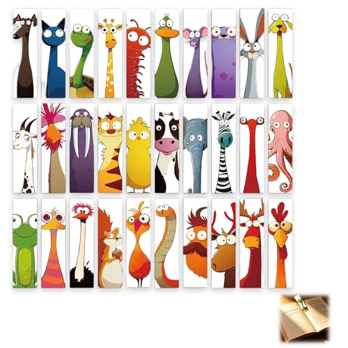 30Pcs Cute Bookmarks for Kids Interesting Cartoon Kids Bookmark Durable Animal Themed Bookmark Gift for Boys Girls Teachers & Book Lovers Reading Rewards Party Gift