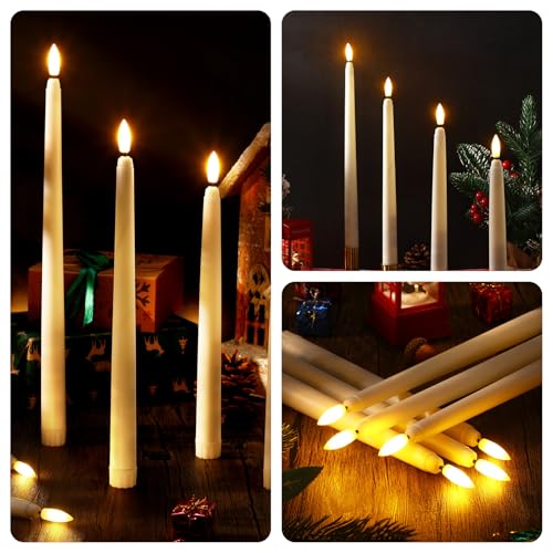 Image of Baquler 100 Pcs Flameless Taper Candles LED Battery Operated Bulk,Ivory | Flickering Glow, Artificial Fake Candles for Weddings Christmas Halloween, 4 Sizes 8.5-12.8 In, Safe Flameless Church Decor