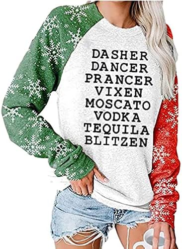 Womens Reindeer Alcohol Christmas Sweatshirt Dasher Dancer Prance...