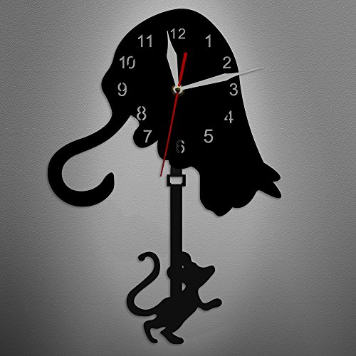 Reloj de Pared con Péndulo de Gato y Ratón Negro miniatura 5