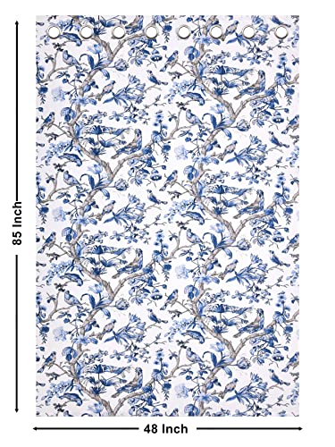 Image of LINENWALAS Cotton Curtains Set of 2, Canvas Window Curtains for Home Decor, Hangs Elegantly with Back Loops (4.5ft x 5 ft,) Blue Birds