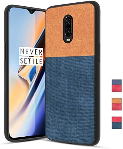 OnePlus 6T Case with Dual Layer Shockproof Half PC Back & TPU Soft Jeans Lines Full-Body Protective Armor Scrape Proof Heavy Duty case, Orange+Blue