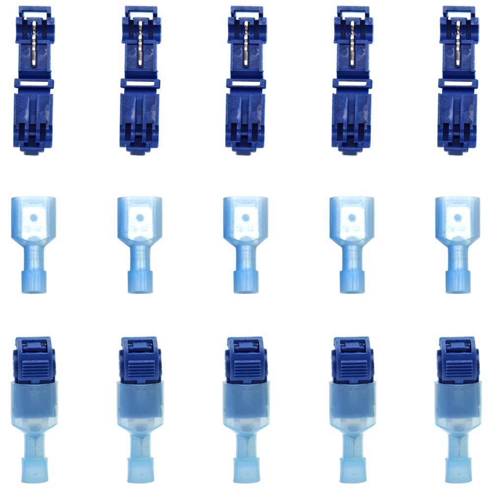 Yosawo 60 Pieces T-Tap Wire Connectors, Self-Stripping Quick Splice Wire Terminals and Fully Insulated Male Spade Terminals Connectors Kit (GXL)
