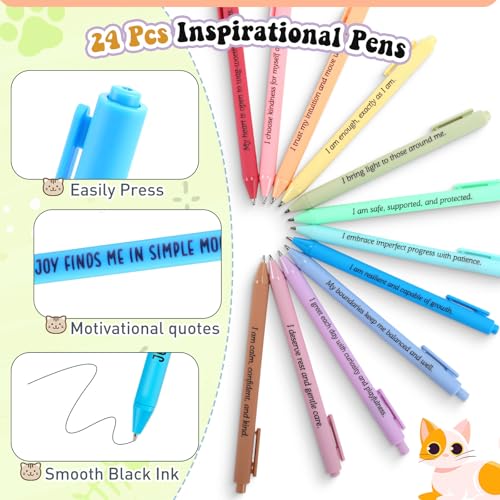 Image of Mooliwe 48 Pcs Positive Affirmation Gift Set Gratitude Notebooks with Pens Small Bags Motivational Encouragement Notepads Daily Affirmations Journal for Women Stress Relief Self Care (Cat)