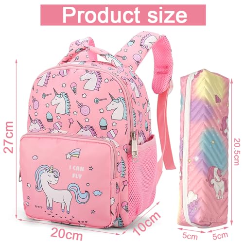 Unicorn Kids Backpack, 2PCS Unicorn Schoolbag Pencil Case Rucksack Toddler Daypack Cartoon School Backpack Large Capacity Rucksack Adjustable Nursery Daypack Waterproof Lightweight Book Bag for Girls