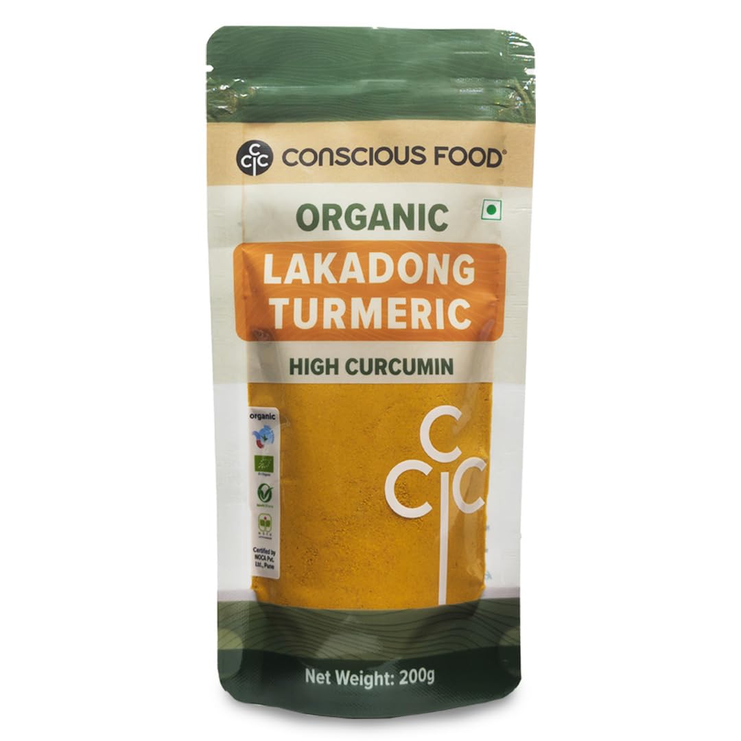Conscious Food Lakadong Turmeric | 200g | High Curcumin Content | Certified Organic | Antioxidant & Anti-Inflammatory | Iron-Pounded | Pure Haldi