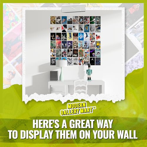 Image of MODERN GALLERY MART Pack of 54 Sneakers Wall Collage Kit Posters - 4 x 6 Inches Posters for Wall Decoration - Wall Art For Bedroom, Office, Living room, Dorm room - Glue Dots Included