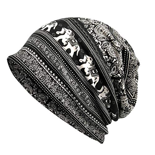 Wingbind Elephant Prints Beanie Scarf Hat, Slouchy Beanie Hat Cotton Cancer Chemo Beanie Hat Headwear Turband Head Wrap Cap
