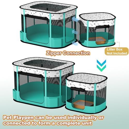 Portable Cat Playpen, 8-Rod Reinforced Kitten Dog Playpens, Foldable Play Pen for Indoor Cats Enclosed Pet Puppy Doggy Outdoor, Collapsible Tent Kennel Cage House(32"x24"x22") - Image 4