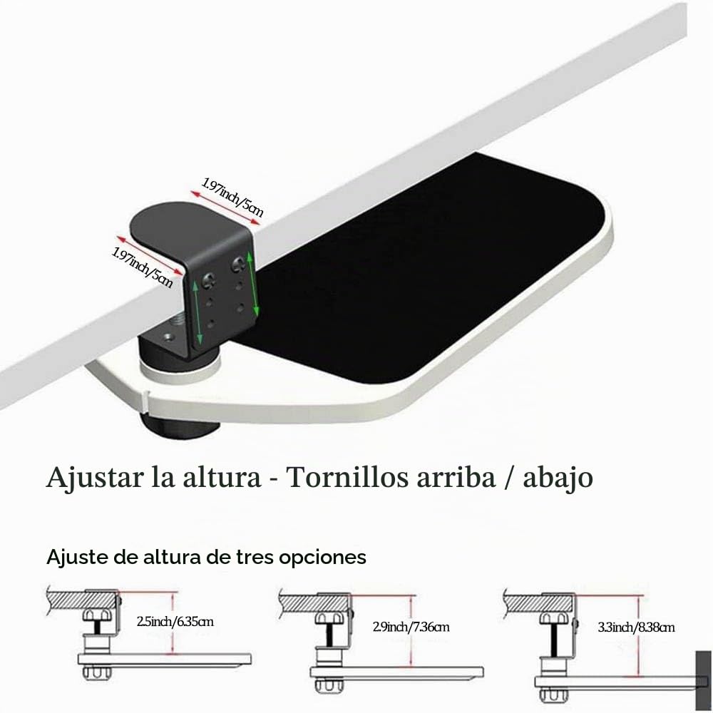 Bandeja de Ratón para Oficina en Casa o Debajo del Escritorio, Abrazadera en Plataforma Giratoria de 360°, Alfombrilla Ergonómica para Ratón