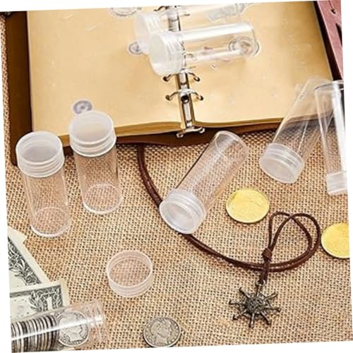 10 tubos plásticos transparentes para monedas con tapa miniatura 7