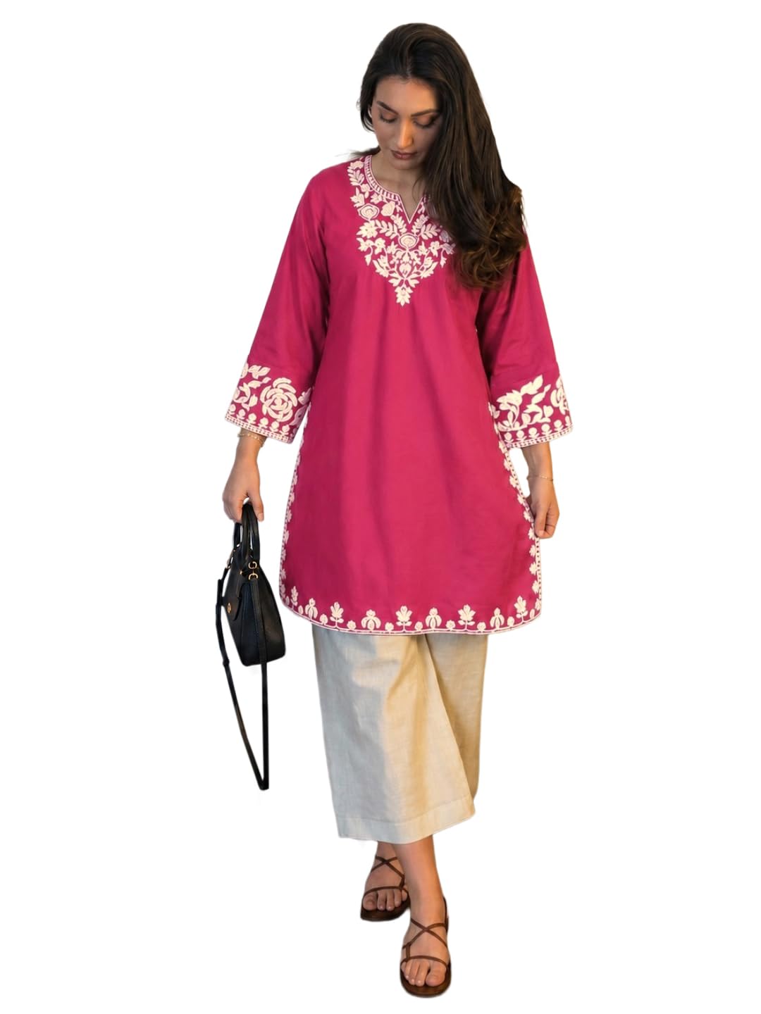 anni designer Co Ord Set for Women Cotton Embroidered | Straight Kurta Palazzo Set for Woman | Round Neck V Slit Full Sleeve Ethnic Dress Stylish Coord Outfit Womens Clothing-picture-0