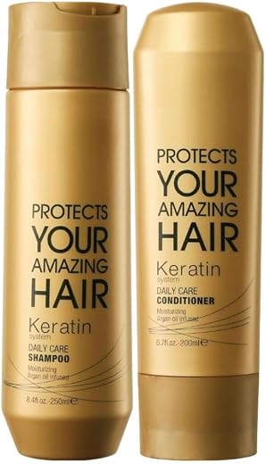 Keratin System Daily Care Shampoo 250ml and Conditioner 200ml Gold edition
