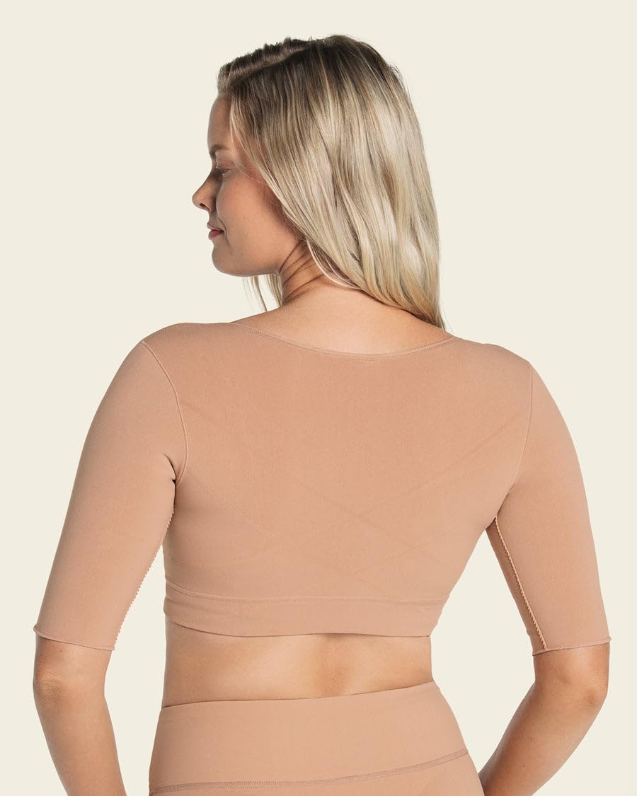 Leonisa Long Arm Compression Sleeve for Women - Seamless Upper Arm Shaper Post-Surgical Vest with Posture Corrector