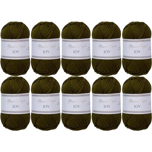 Utopia Crafts Joy Plain Knitting and Crochet Yarn, Soft, Easy Care, 100% Polyacrylic, 10 x 50 g Ball, 150 m (Forest Green)