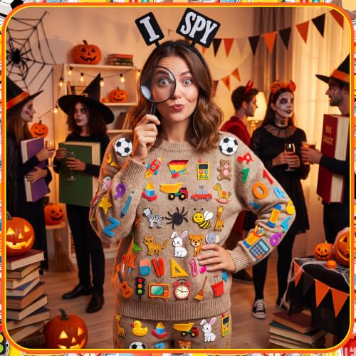 Thiccywoov I Spy Costume Set Includes 1 I Spy Headband, 1 Magnifying Glass and 50 Pcs Self Adhesive Felt Book Character Costume Accessory for First Day of School Reading Party Supplies - Image 5