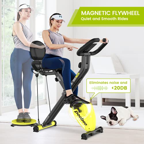 pooboo Foldable Exercise Bike Indoor Cycling Bike Stationary Bikes 3 in 1 Indoor Bike