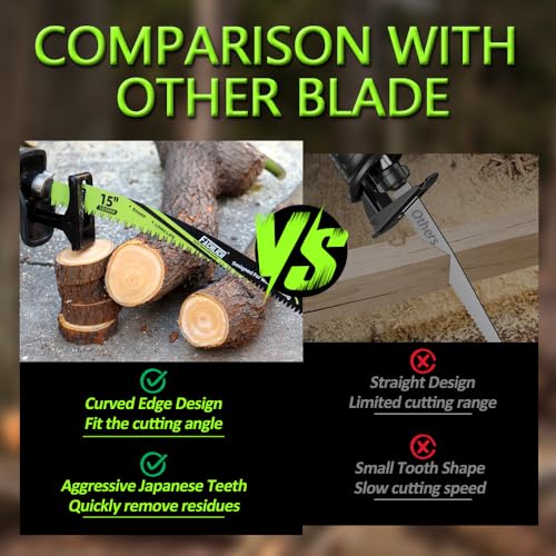 Image of Japanese Teeth Reciprocating Saw Blade 12Inch - Saber Saw Blades Wood Pruning, 10pcs Curved Edge 6TPI for Tree Trimming, Wood /PVC Pipe Cutting, Cr-V Sabre Blades