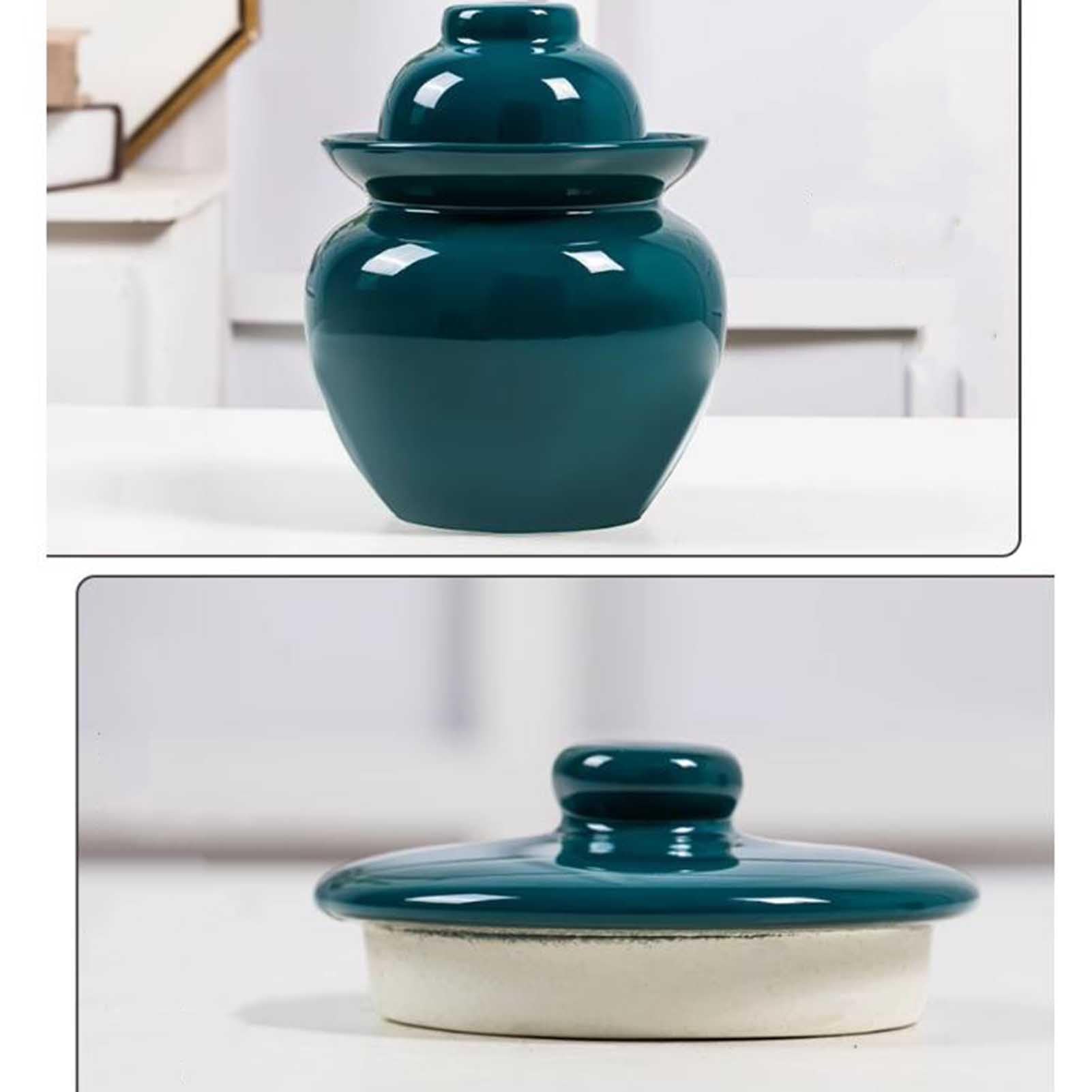 Kimchi-Glas aus Keramik, traditionelles chinesisches Porzellan, mit Luftschleusendeckel und Wasserdichtung, Retro-Lebensmittelbehälter für Essiggurken, Sauerkraut, Gärung