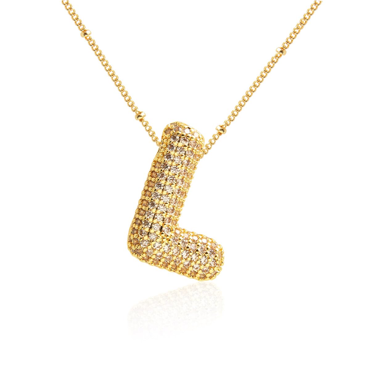 18k Gold Plated Dainty Cubic Zirconia Bubble Alphabet 26 A-Z Letter Necklace, Personalized Monogram Necklace,Balloon Initial Necklace for Women Female