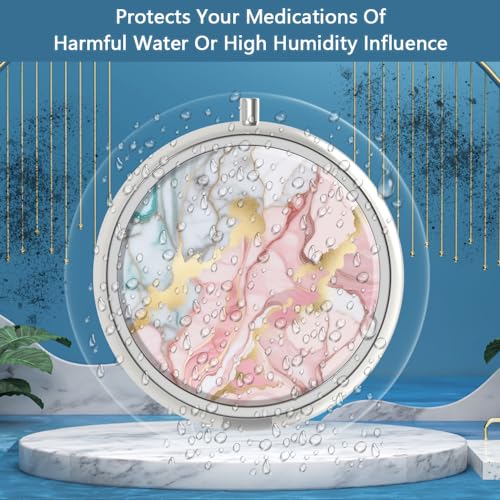 Image of Pill Box 3 Compartment Small Pill Case,Portable for Pocket or Purse Pill Organizer Pill Container Holder to Hold Vitamins, Medication, Fish Oil and Supplements(Orange Pink Marble)