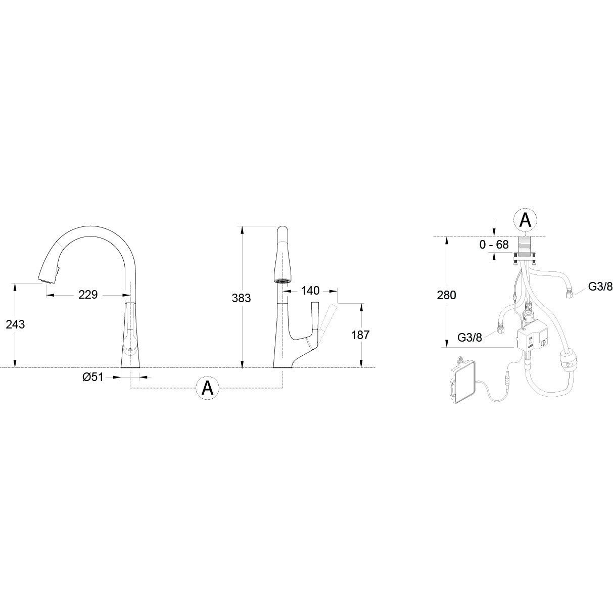 Jacob Delafon Mitigeur Évier de Cuisine Forte, Douchette 2 Jets, Inox | Bec 24,3cm. Pivotant 360°. Débit 7 L/min. Jet lame. Cartouche céramique