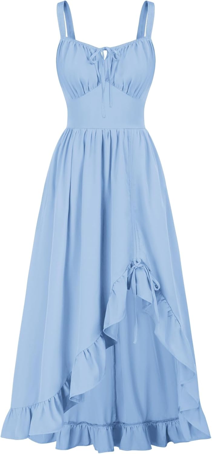 Scarlet Darkness Renaissance Dress Women Summer Sleeveless Corset Sundress with Pockets Blue Large