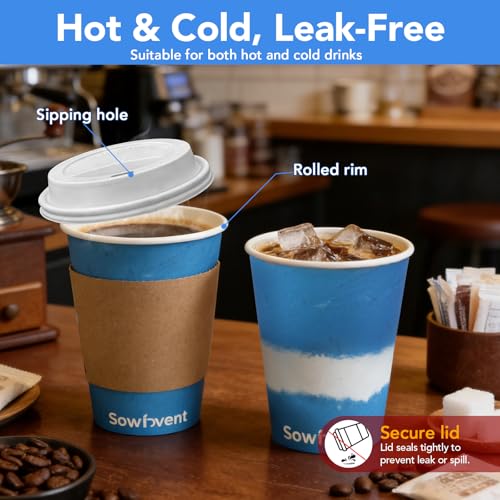 100 Set Blue Disposable Coffee Cups with Lids & Straws - $14.99
