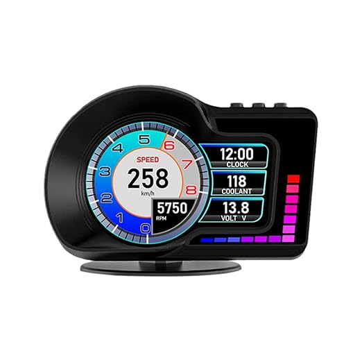 Head Up Display HUD F16 with OBD2 + GPS Dual System Digtial Speedometer, 3.5" IPS Smart Gauge, Speed, Voltage, Engine RPM, OverSpeed Warning, Water Temperature, Turbo Pressure for Cars After 2008