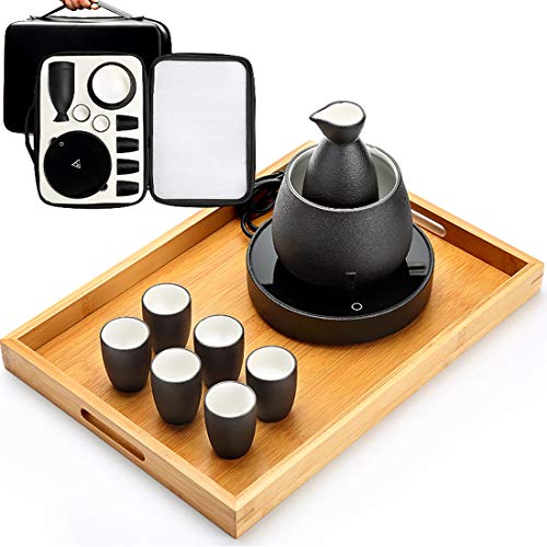 EHVYBDX Saki - Juego de 9 tazas de cerámica para manualidades, con bolsa de almacenamiento, 9 piezas con bandeja, tazas de cerámica de porcelana tradicional para manualidades, copas de vino, 10 piezas