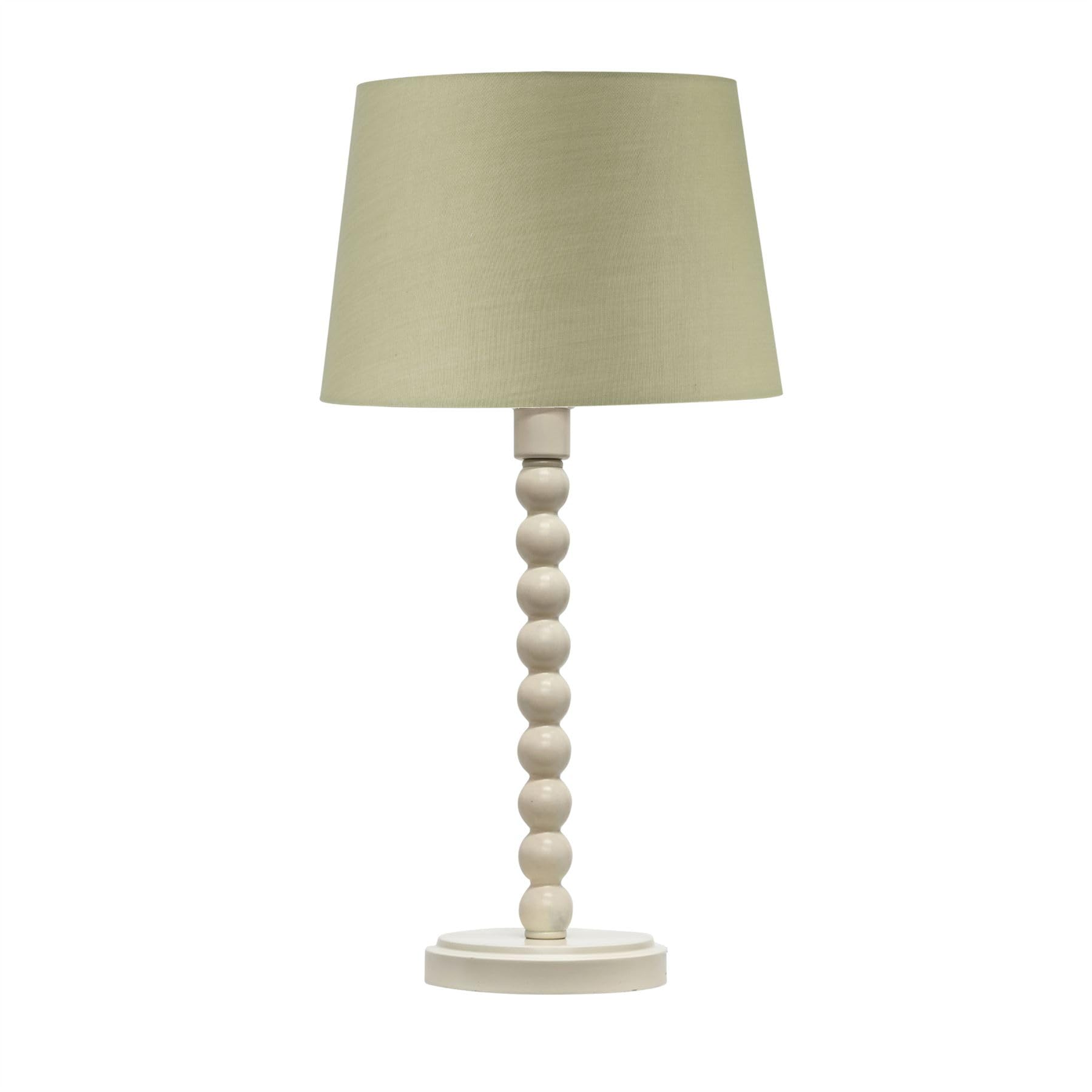 firstchoicelighting Cream Bobbin Design Table Lamp or Bedside Light, Sage Green Cotton Shade