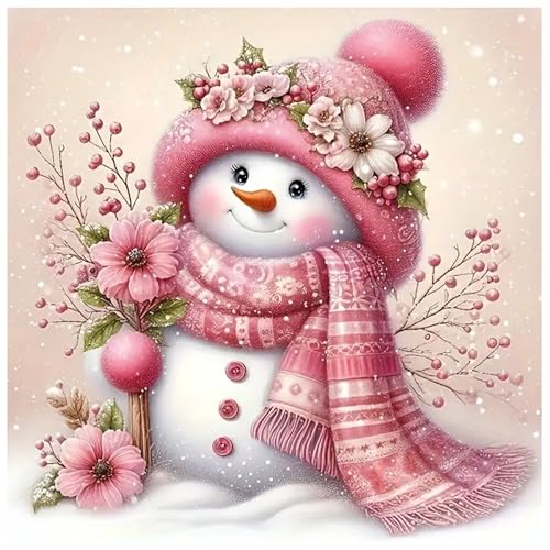 Peinture diamant bonhomme de neige rose Huacan, le cadeau fait main idéal