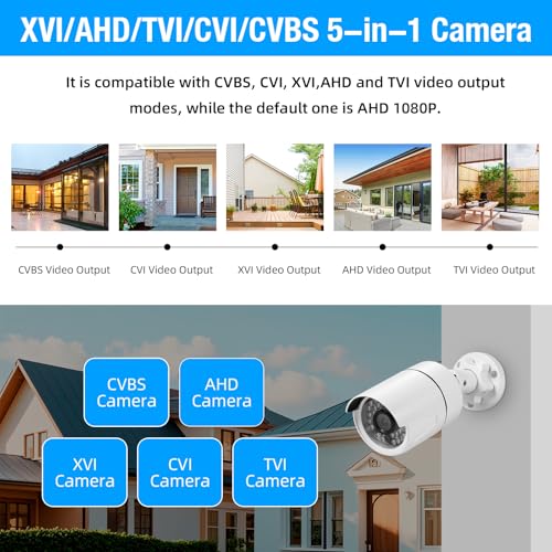 Image of Fuers 1080P CCTV Camera Outdoor Indoor Hybrid 5 in 1 HD AHD /CVI /TVI /CVBS /XVI Home Security Cameras System,Night Vision,Waterproof ABS Housing Bullet Cam for 960H,720P,1080P, Analog Surveillance DVR