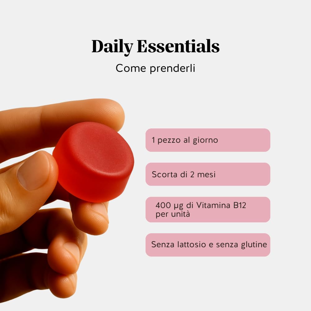 Vitamina B12 400µg Gummies - Daily Essentials – Metabolismo Energetico, Riduzione della Stanchezza – Difese Immunitarie – 60 Pezzi (2 mesi) – Vegan, Senza Zucchero – Bears with Benefits