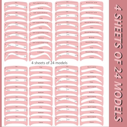 Image of TORMEN 48 PCS Eyebrow Stencil Kit for Women 24 Styles Brow Stencil toolBrow Shaping Templates with Strap Makeup Skin-Friendly Shaper Beginners Pros