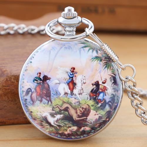Montre de poche mecanique Tiong en acier et porcelaine au motif prince