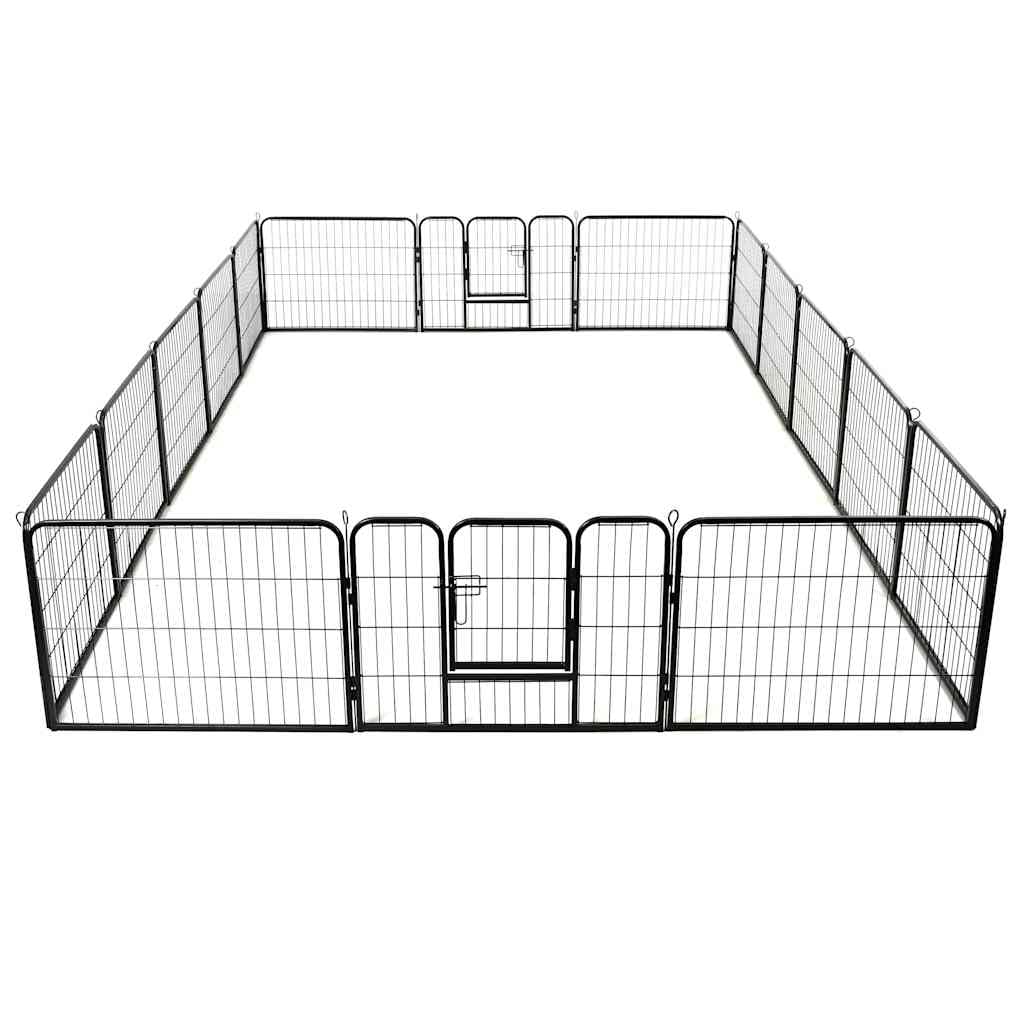 Box per Cani 16 Pannelli Acciaio 60x80 cm Nero | 2 Porte a Battente con Chiavistelli, Pali da Terra Inclusi, Uso Esterno e Interno